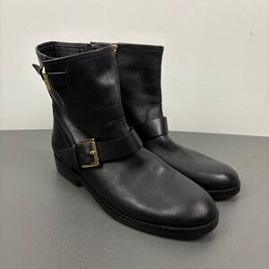 Michael Michael Kors Black Leather Zipper Side Buckle Boots